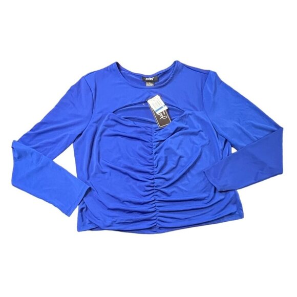 Just Polly Womens Royal Blue Ruched Long Sleeve Top 2X Polyester/Spandex Y2K - Picture 1 of 6